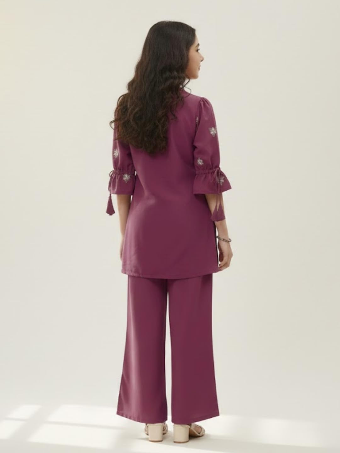 MITUKART Girls Cord Set dress for Girls | Top Kurta and Palazzo Pant Set | Ethnic & Casual Wear Outfit | Kurta Suit set for kids girls (IN, Age, 13 Years, 14 Years, Regular, Wine) 2