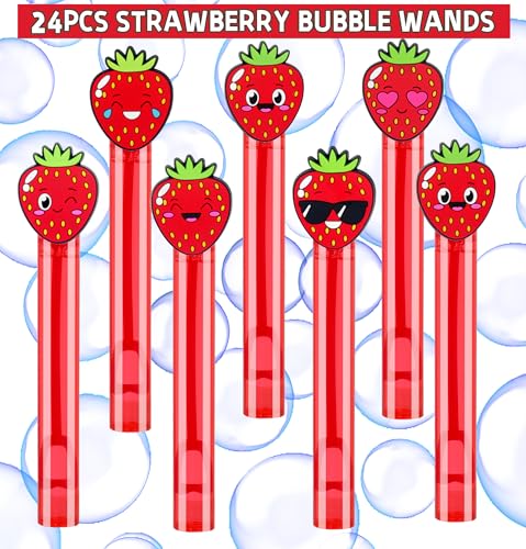 24Pcs Strawberry Bubble Wands for Berry First Party Favors Supplies Decorations, Strawberry Pinata Goodie Bag Stuffers & Classroom Prizes2