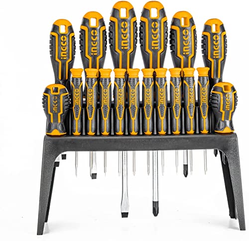 INGCO Kit d'outils Jeu de 18 tournevis et tournevis de précision,Kit de Tournevis Magnétiques,avec cadre en plastique,pour la Réparation de Maison, l'amélioration, le Cadeau d'outils,HKSD1828 Cover