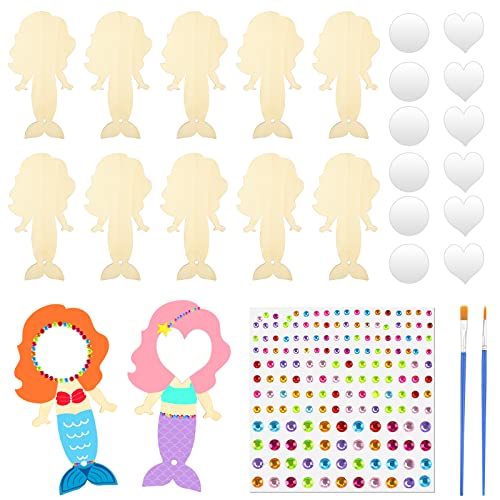 Vibbang 12 Set Holzbastelset für Kinder DIY Holzspiegel Bausatz, Handgemacht Meerjungfrau Spiegel Holz Kreative Bastelsets, Machen Sie Ihren eigenen Spiegel, zum Basteln, Bemalen und Verwenden Cover