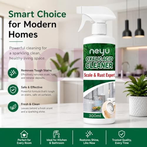 Image of NEYU Oxalic Acid Cleaner Spray for Bathroom, Toilet & Hard Water Stain Removal | Multipurpose Foam Cleaner for Tap, Tiles, Chimney Oil & Grease Remover 300ml (2 Piece)