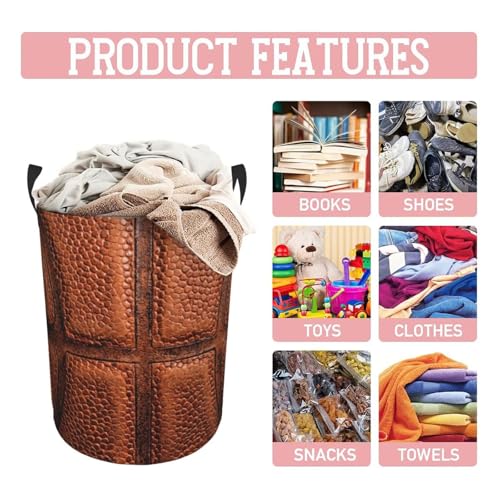Image of Basketball Round Laundry Hamper Basket Ball Texture Storage Basket Toys Clothes Organizer Bin For Home Bathroom Bedroom Dorm Nursery, 38l