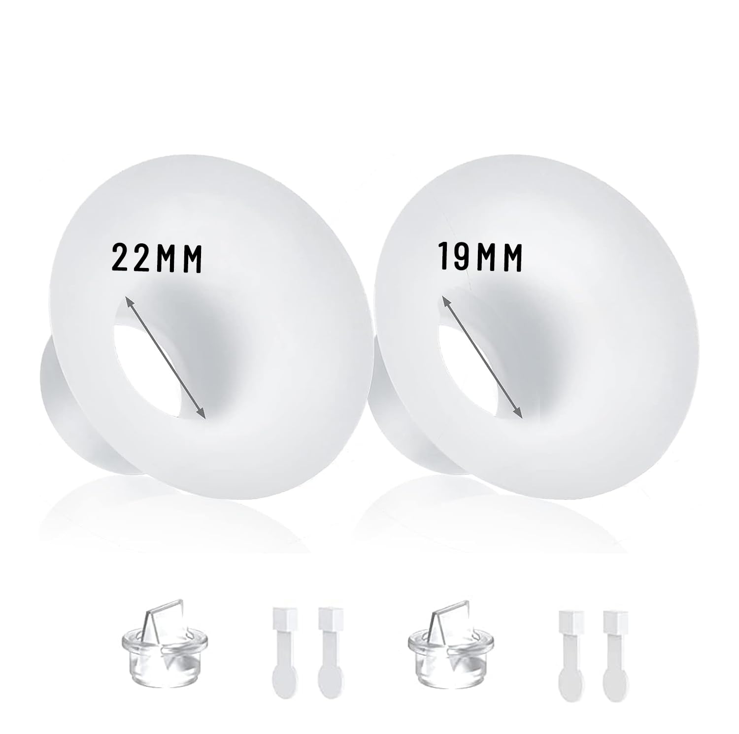 Hands Free Breast Pump YD-1193 Accessories, Original Part Replacement, BPA Free, Food Grade Silicone, Easy to Clean(22mm+19mm Flange Inserts, 2 Duckbill Valves, 4 Sealing Plugs)