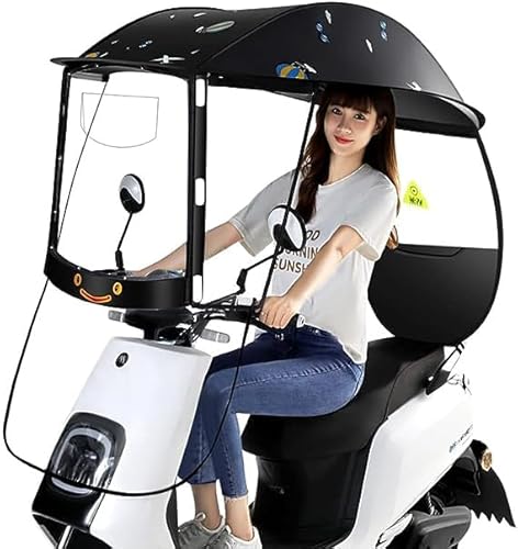 電動バイクセミクローズド傘キャノピーオーニング、ユニバーサルモータースクーター傘モビリティサンシェードレインカバー、UV耐性保護,T1,A