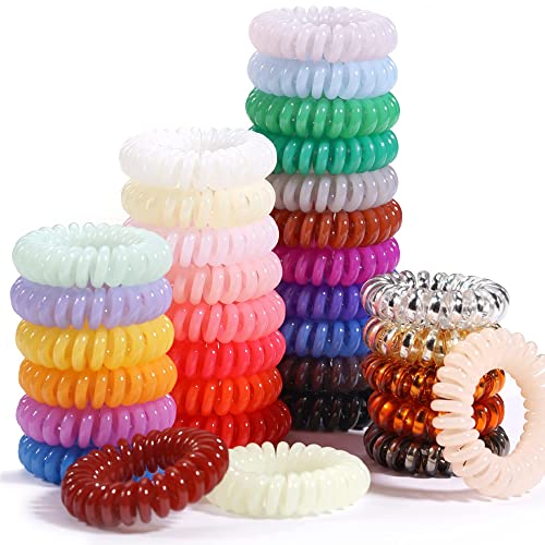Dealeachday 33 Pieces Spiral Hair Ties No Crease, Coil Hair Ties Phone Cord Hair Ties Solid Colors Spiral Telephone Hair Ties Colorful Hair Accessories For Women Girl (Jelly Color), 32 Count #TOP4