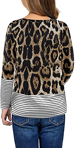 Image of Girls Casual Long Sleeve Color Block Pullover Top Stripe Button Crewneck Loose Tunic T-Shirts Blouse Size 4-13 Year