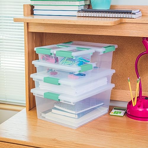 Image of Sterilite Clip Box, Stackable Small Storage Bin with Latching Lid, Plastic Container to Organize Office, Crafts, Clear Base and Lid, Large, 1-Pack