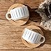 LUKA 6 Ounce Porcelain Stackable Espresso Cups with Saucers and Metal Stand Set of 4, Ceramic Cappuccino Cups Set for Specialty Coffee Drinks, Latte, Cafe Mocha and Tea, Stripes, White