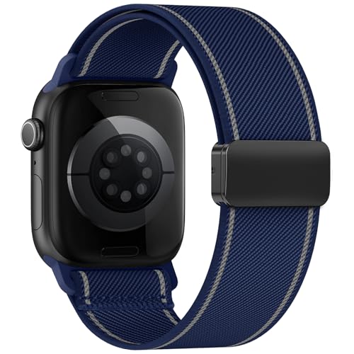 Image of Stretchy Band Compatible with Apple Watch Bands 40mm 38mm 41mm 42mm 44mm 45mm 46mm 49mm Women Men,Magnetic Clasp Nylon Elastic Sport Strap for iWatch Series 11 10 9 8 7 6 5 4 3 SE SE2 SE3 Ultra