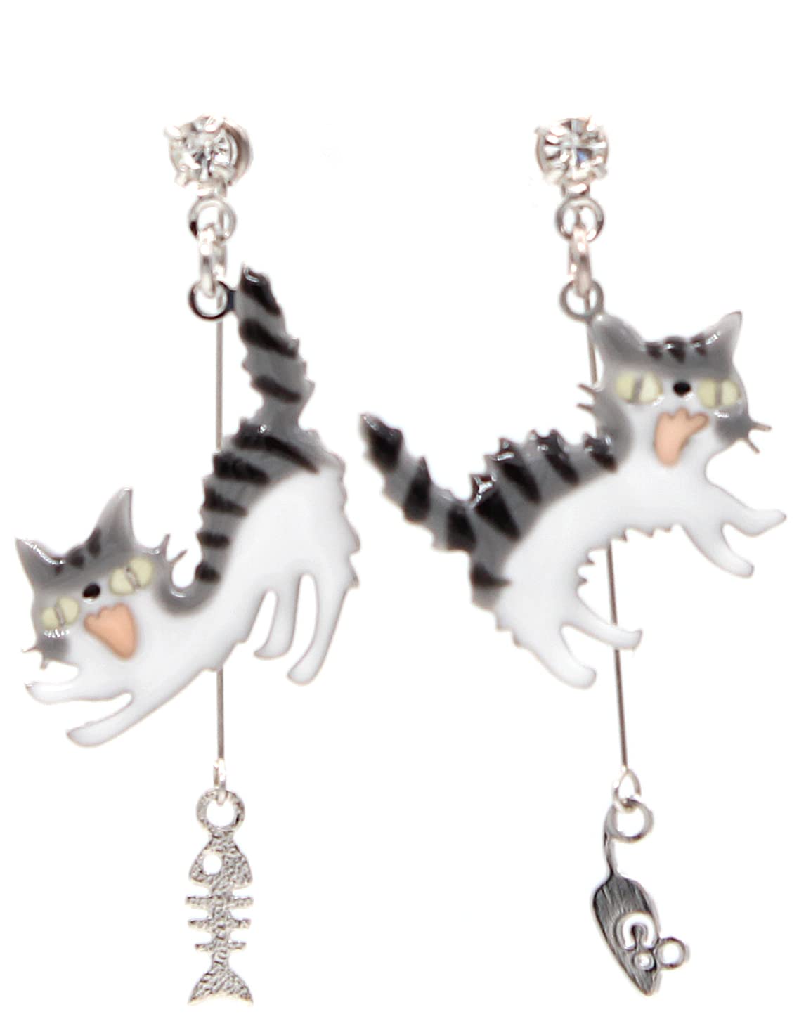 sya-p01 Earrings, Titanium Post, Cat Accessory, Simple, Women's, Cat Motif, Hypoallergenic, Epoxy Resin, Hand Painted, Made in Japan, Gold, Silver, Metal