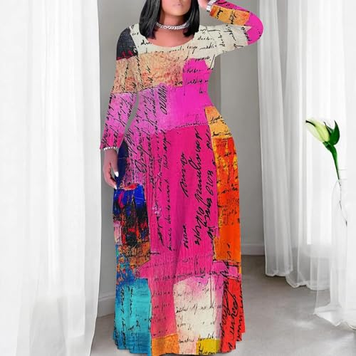 Image of PinkPatty Women's Plus Size Long Sleeve Maxi Dresses T Shirt Boho Fall Dress with Pockets