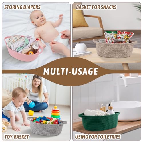 Image of OIAHOMY Small Woven Basket with Gift Bags, Ribbons & DIY Label Card, Baskets for Gifts Empty, Small Rope Basket 12 * 8 * 5IN, Cute Decorative Baskets with Handles for Baby Pets, Toys, Green