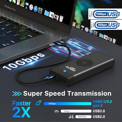 Image of NVME M.2 Fan Enclosure, PiBOX India Dual protocol NVMe /NGFF SATA SSD Enclosure Smart Fan- USB 3.2 10Gbps, Tool-Free M.2 NVMe Case, PCI-E NVMe to USB-C, Supports M, B&M Keys 2230 /2242 /2280 SSD RTL9210B