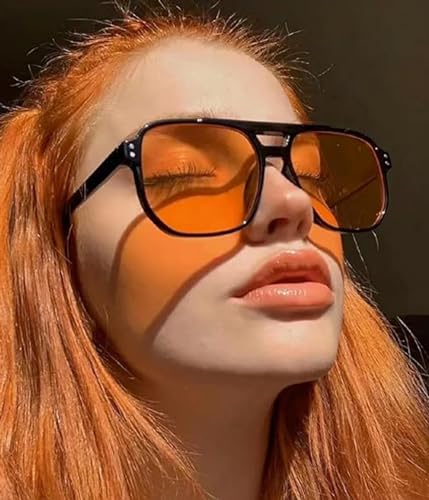Image of EYLRIM Retro Aviator Sunglasses for Women Men Classic 70s Square Frame Sun Glasses Vintage Shades(A3 Black /Yellow)