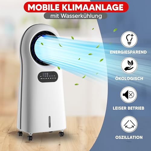JUNG Lifeblade Mobiele airconditioning zonder afvoerslang, met afstandsbediening, timer, 8 uur, 60 dBA, 2-in-1 luchtkoeler, luchtbevochtiger, mobiele ventilator met waterkoeling, mobiele - Afbeelding 5