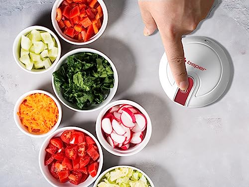 Foto von BEPER P102ROB050 Zerkleinerer mit USB-Anschluss, Mini-Küchenmaschine, Kapazität 250 ml, Leistung 3,7 V, 3 Klingen aus Edelstahl, wiederaufladbarer Akku, Rot/Weiß, Weiss