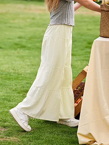 Image of WDIRARA Girl's Flowy Elastic High Waist Loose Ruffle Hem Beach Wide Leg Palazzo Pants