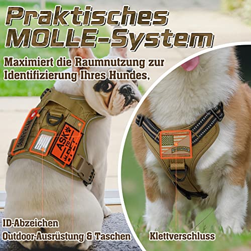rabbitgoo Hundegeschirr Grosse Hunde, Anti Zug Geschirr Hund Verstellbar mit Griffe Verbreitert, Robust und Verschleißfest, Taktisches Hundegeschirr mit Metallschnallen zum Wandern(L, Braun)