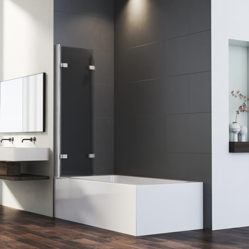 Goezes Duschwand für Badewanne 3-teilig 120x140cm Weiß Duschabtrennung, Faltbar Glas Duschtrennwand aus 6mm ESG Sicherheitsglas mit Nano beschichtung, Weiß Badewannenaufsatz Trennwand