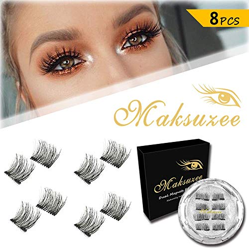 Maksuzee 2 Magnets Eyelashes Half-Eye Dual Magnetic Half Eye False Eyelashes with no Glue,Fake Lashes Extension for Natural Look 8 Pieces /2 Pair