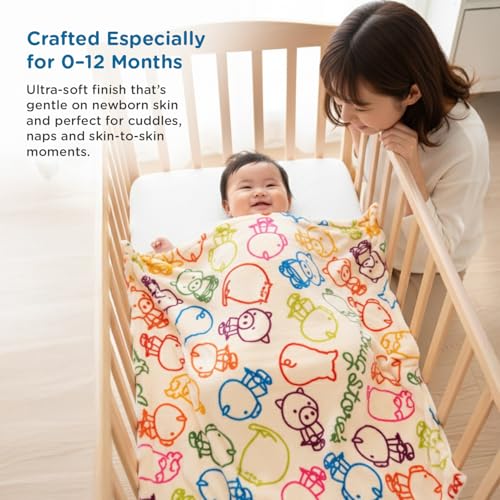 Image of Mee Mee Soft Single Layer Lightweight Flannel Baby Blanket with Pig Family Printed - Comfort and Warmth for Newborns (75 cm x 100 cm) 0-12 Months (Multicolor)