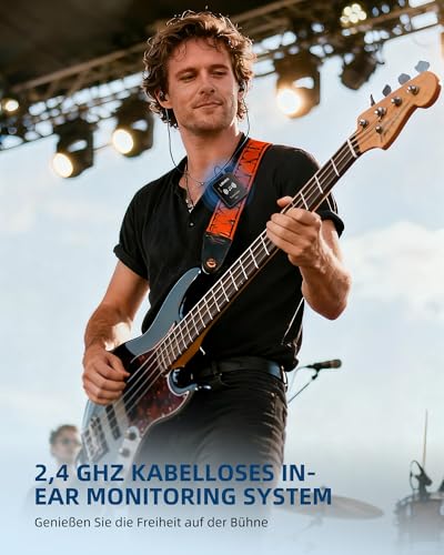 MS-1 Drahtloses In-Ear Monitoring, LEKATO Professionelles kabelloses 2.4G Stereo IEM-System mit Sender & Empfänger Betrieb im Mono- und Stereo-Mode Geeignet für Studio Live-Auftritt und Musiker