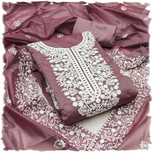 Image of Y2Y Women's Heavy Cotton Embroidery Work Unstitched Salwar Suit Dress Material With Chanderi Work Dupatta (Free Size Multi Color)