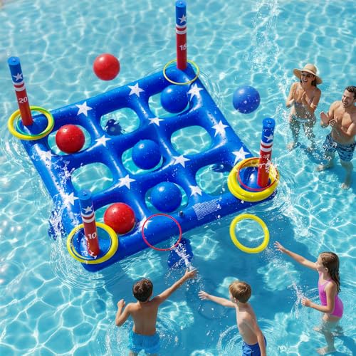 Pool Party Toys Games Set - Giant Inflatable Tic Tac Toe Float Game, Outdoor Pool Games for Adults...