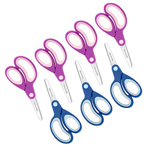 Left-handed Kids Scissors by Mesenic (Pack of 7, Rounded-tip, 5.2-Inch) - Lefty Soft Touch Blunt School Student Scissors Shears MS-002-A