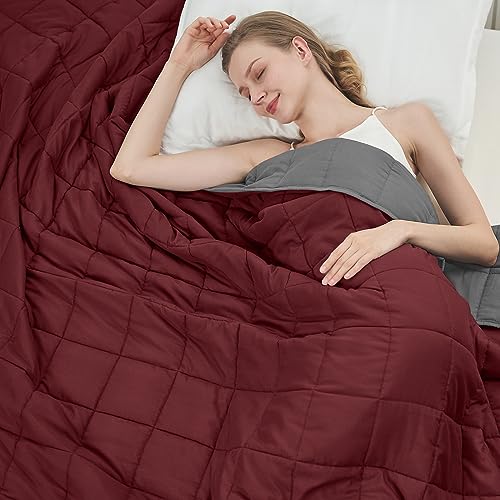 Image of Weighted Blanket for Adults 12lbs, 60 inchx80 inch, Queen Size Cooling Heavy Throw Blanket for 110-130lbs, Microfiber Soft Thick Big Blankets Weighted Comforter Gifts for Sleeping, Red Grey