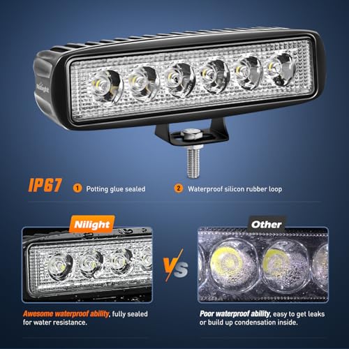 Image of Nilight LED Pods 4PCS 18W 6Inch Flood Offroad Fog Light Bar Waterproof with 16AWG POD Lights Wiring Harness Kit for Boat SUV ATV 4WD Car Truck Golf Cart 12V 24V -4 Leads