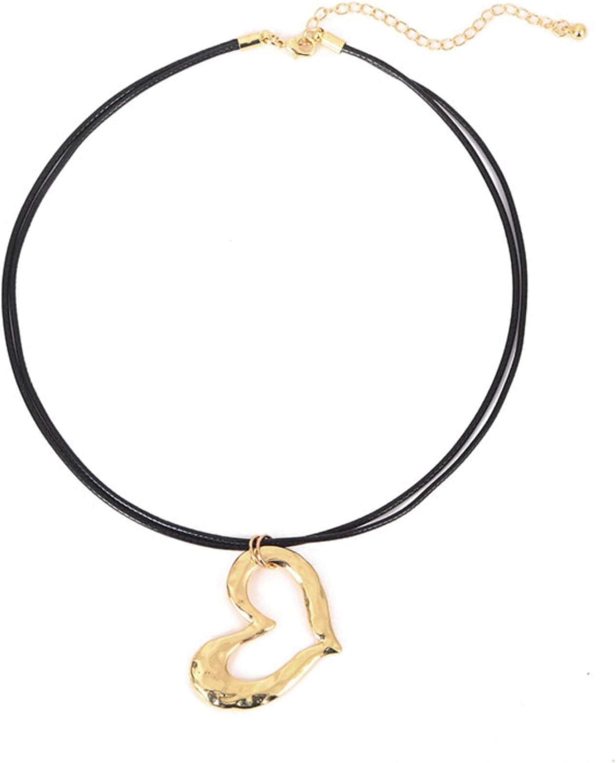 NALISASAHeart Pendant Choker Necklaces, Handmade Choker Coller Gold Chunky Necklaces, Trendy Leather Choker Chain Jewelry Collection for Women and Men