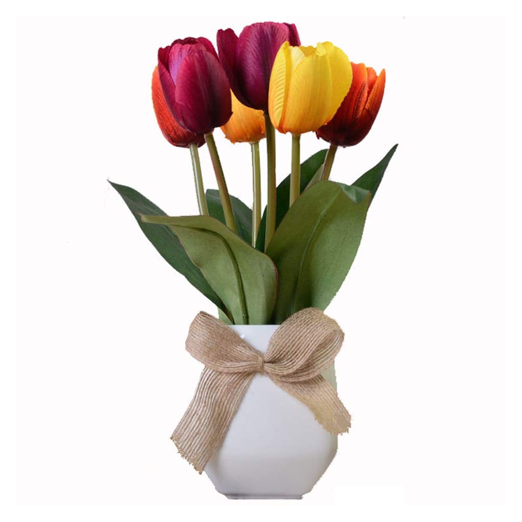 Ramo de flores artificiales con florero pequeño, variedad de flores de seda falsa decoración para mesa, fiesta en casa, oficina, arreglo de boda en jarrón