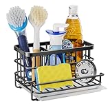 HapiRm Kitchen Sink Organizer, SUS304 Stainless Steel Rustproof Multifunctional Sink Caddy with Sponge Holder and Drain Tray for Kitchen Countertop (Black)