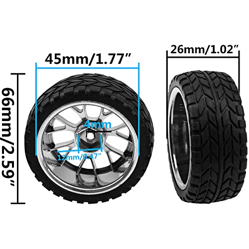 4Pack Hircqoo 12Mm Hex Plastic Wheel Rims & 2.59" Rubber Tires Set W/Foam Compatible With Traxxas Kyosho Hpi Tamiya Tt-01 Tt-02 Sakura Hsp 1/10 Rc On-Road Touring Car (Yellow) #TOP5