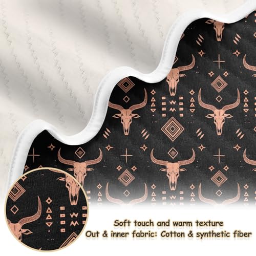 Image of Baby Swaddle Blanket for Boys Girls Soft Warm Stroller Throw Blanket for Toddler and Infant 30X40in Rose Gold Line Art African Tribal Motifs and Water Buffalo Skulls