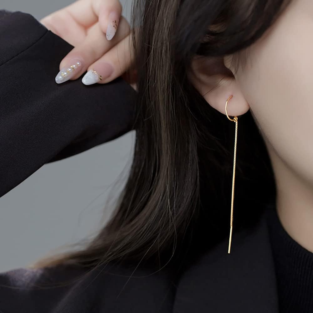 Reffeer Solid 925 Sterling Silver Chain Dangle Earrings Tassel for Women Teen Girls Long Dangle Earrings Minimalist Threader Earrings - Image 3