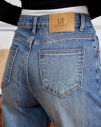 Womens High Waisted Jeans Stretchy Straight Leg Loose Fit Tummy Control Raw Hem Denim Pants Trendy 2025 Fashion2