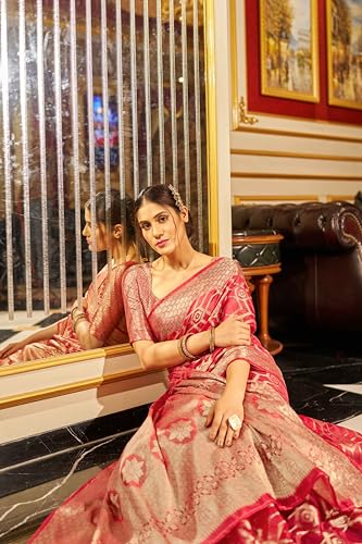 Image of SWORNOF Women's kanjivaram banarasi silk saree Zari Woven for festival Wedding silk with rich pallu Design sarees for women with Unstitched blouse piece