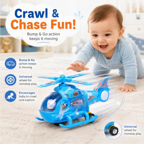 Image of Zest 4 Toyz Musical Helicopter Toy | Plastic Helicopter Air Force Toy | Bump and Go Action with Colourful 3D Lights | Swirls and Music | Pack of 1