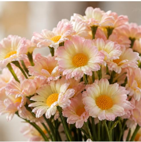 Image of Divyakosh Artificial Daisy Flowers Bunch for Home Decor, Pack of 5 with 150 Multicolour Flowers, Faux Floral Arrangement for Vase, Living Room, Wedding, Festive & Party Decoration