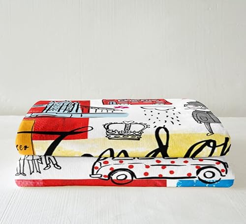 London Themed Fleece Throw Blanket Red Retro Telephone Booth Sherpa Blanket For Bed Sofa Couch Historical European Scenery Plush Blanket Famous City Scene Fuzzy Blanket Twin 60"X80" #TOP3