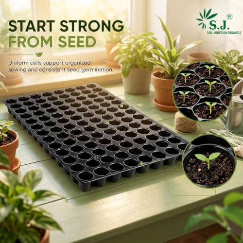 Image of SJ Organics 104 Cell Seedling Tray - Pack of 5 | Heavy Duty Germination Tray for Seed Starting, Indoor Gardening & Plant Nursery Use