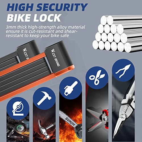 Icocopro Folding Bike Lock - Compact Bicycle Lock With 2 Keys, 2.6 Ft Heavy Duty Anti Theft Bike Foldable Locks - Bicycle Security Chain Lock With Mounting Bracket For Electric Scooter Bikes #TOP1