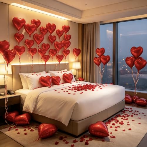 Image of 50 Pcs Red Heart Balloons,5 Inch and 10 Inch Heart Foil Balloons Love Balloon Valentine Balloon for Birthday Party Wedding Engagement Party Baby Shower Valentine Day Decorations