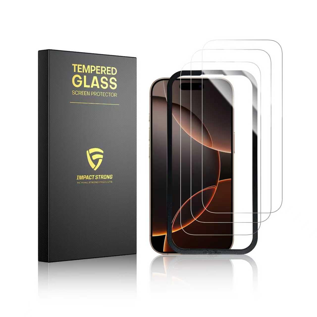 ImpactStrong 3-Pack Shatterproof Tempered Glass Screen Protector for iPhone 16 Pro Max [Easy Installation Frame] [Bubble Free] [9H Hardness] [Full