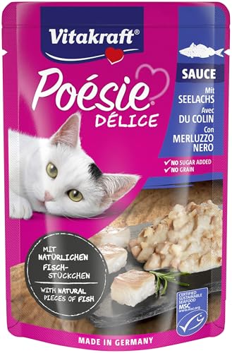 Vitakraft Poésie Délice, Nassfutter Katze, Katzennassfutter in Sauce, mit Seelachs, Vorratspackung, ohne Zusatz von Zucker und Getreide (23x 85g)