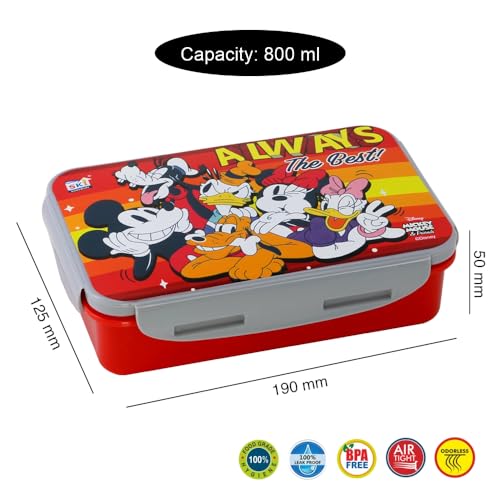 Image of SKi Homeware Lock & Seal Disney Lunch Box + Water Bottle Combo, for School Kids, a Gift for Girls and Boys with Attractive Character Prints and Vibrant Colours (Mickey)