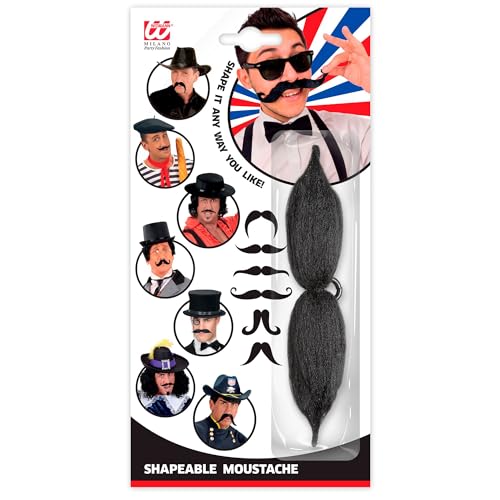 W WIDMANN MILANO Party Fashion - Bigote moldeable para prenderse, accesorio de disfraz de caballero para Halloween y carnaval