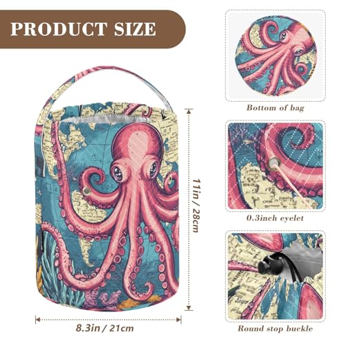 Image of Tatenale Crochet Bag Yarn Bag Knitting Project Bag with Pockets and Handle Portable Yarn Storage Organizer Tangle Free 8.3x11 InchWorld Map Octopus Corals and Seaweeds28